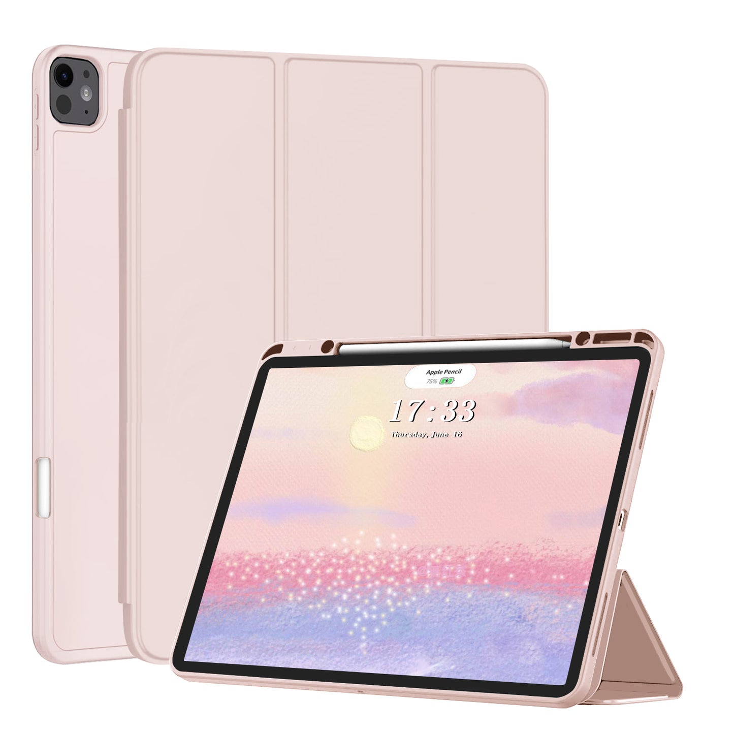 Fansong Case for iPad Pro 13 inch 2024, Cover for iPad Pro 13 (M4) with Auto Sleep/Wake Pencil Holder Trifold Stand TPU Smart Cover Slim Supports Charging Apple Pencil for A2926 A3007