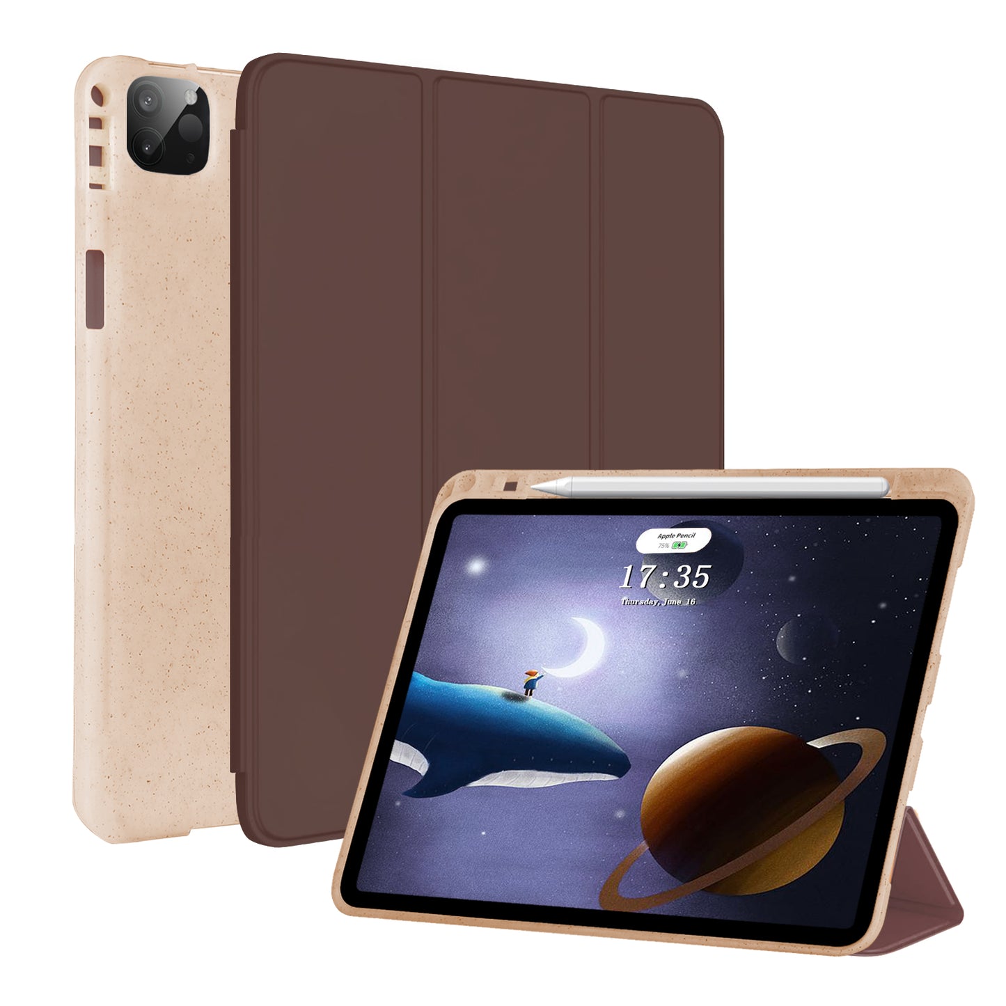 FANSONG Case for iPad Pro 11 inch 2022, Cover for iPad Pro 11 inch 2021 2020 2018 TPU & Eco-Friendly Coffee Grounds with Auto Wake/Sleep Support 2nd Pencil Charging Smart Cover Trifold Stand