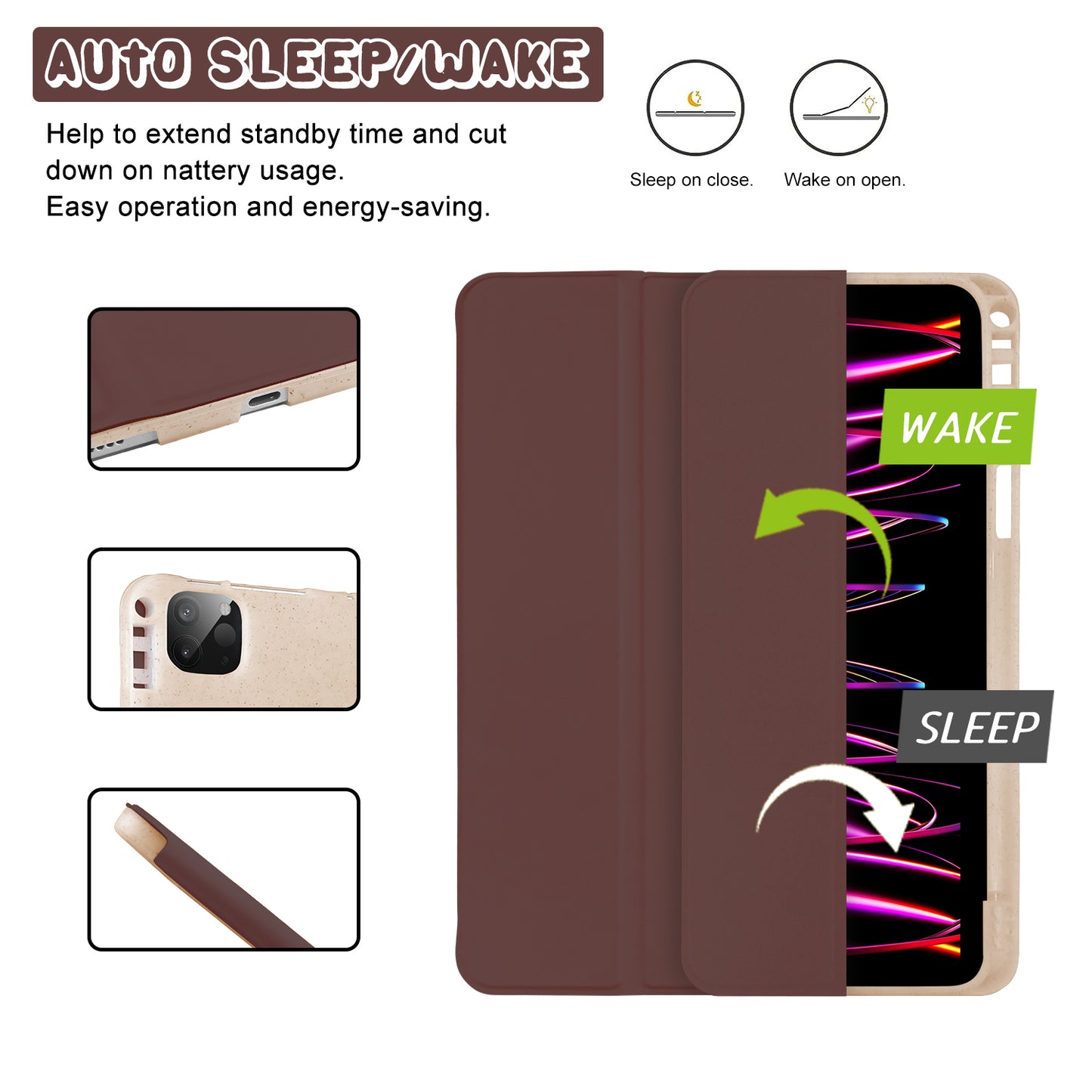 FANSONG Case for iPad Pro 11 inch 2022, Cover for iPad Pro 11 inch 2021 2020 2018 TPU & Eco-Friendly Coffee Grounds with Auto Wake/Sleep Support 2nd Pencil Charging Smart Cover Trifold Stand