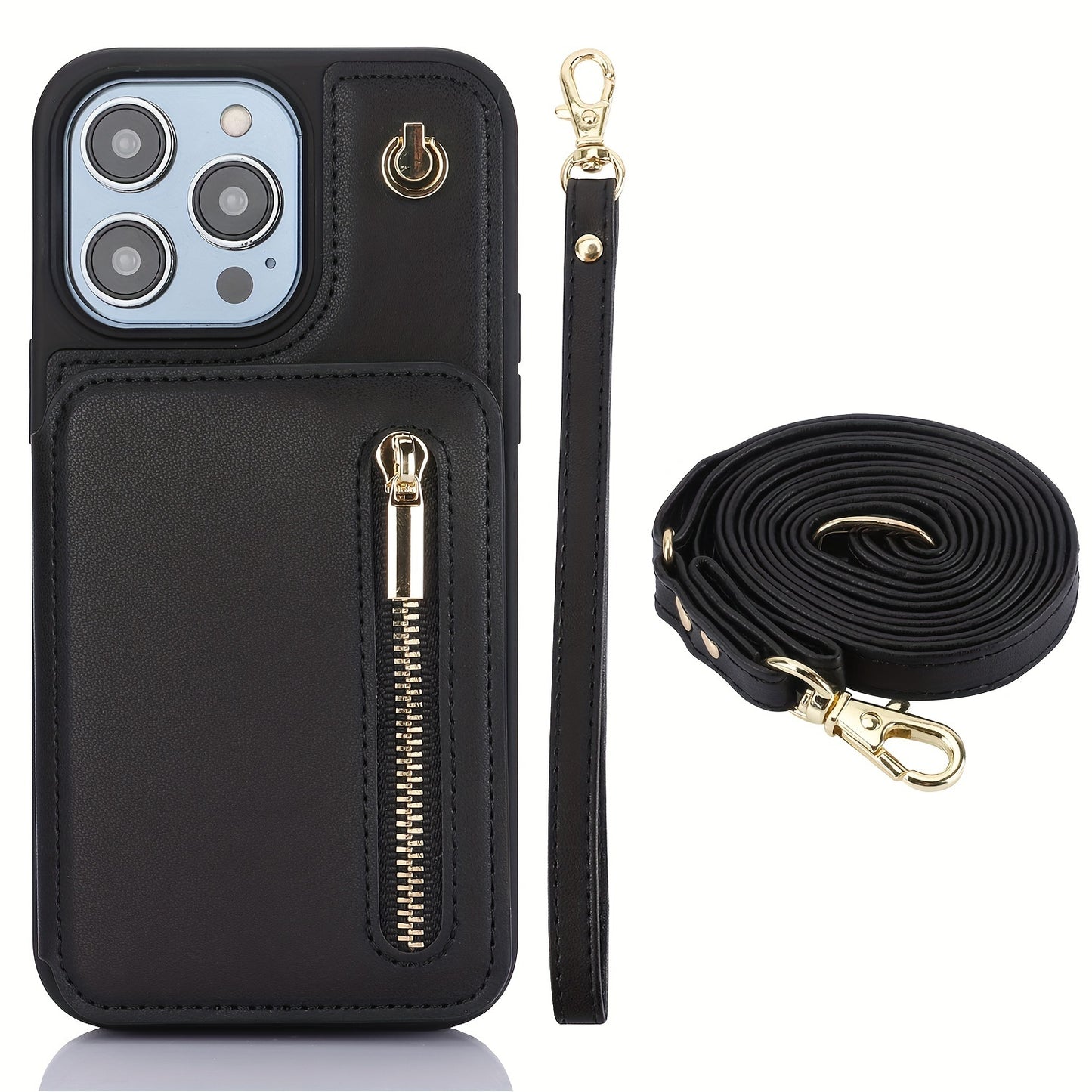 Crossbody PU Leather Back Case For IPhone 15 14 13 12 11 Pro X XS Max XR 8 7 Plus Ultra SE SE2 SE3 5G 2022 2020 Zipper Lanyard Wallet Card Slot Magnetic Stand Phone Cover