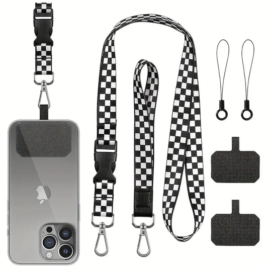 FANSONG Versatile Checkered Nylon Cell Phone Lanyard: Comfortable Neck Strap, Ring Strap, Hand Wrist Keychain Holder, Compatible with Phone Cases, Name Tags & Badge ID Cards