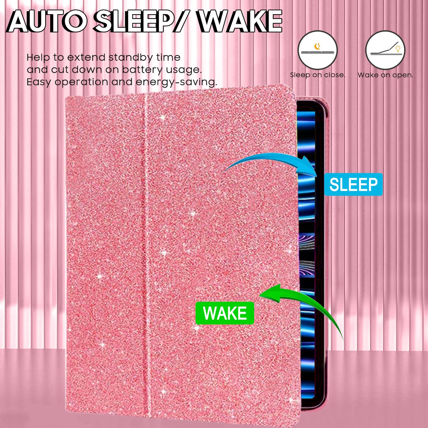 FANSONG Case for iPad Air 13 2024,Cover for iPad Pro 12.9 inch 2022 2021 2020 2018 With Auto Sleep/Wake PU Leather Glitter Smart Cover Flip Slim Pencil Slot for iPad Pro 12.9 6th 5th 4th 3rd