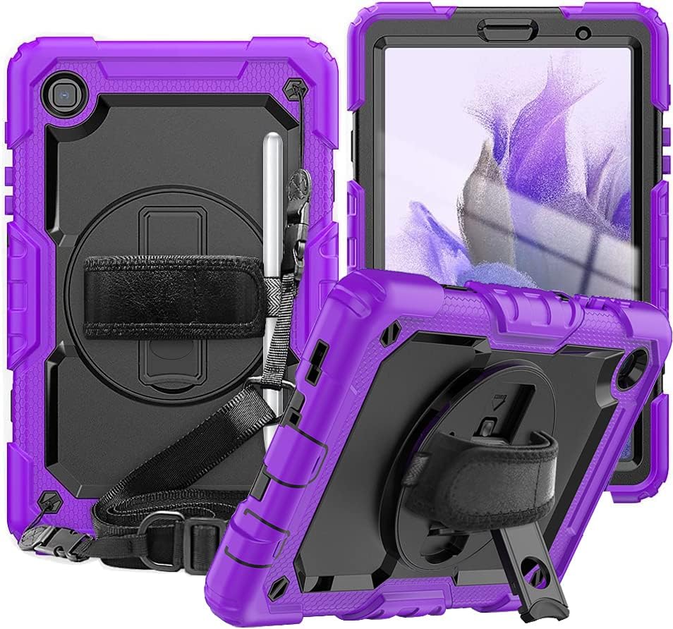 Samsung Galaxy Tab A7 Lite Case 8.7 inch 2021(SM-T220/T225/T227), with Screen Protector Pencil Holder Kids Shockproof Silicone Cover 360 Stand Hand Strap for Galaxy Tablet A7 lite,Purple