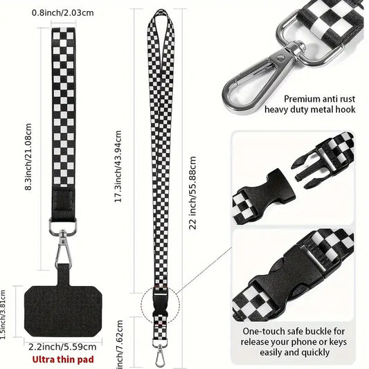 FANSONG Versatile Checkered Nylon Cell Phone Lanyard: Comfortable Neck Strap, Ring Strap, Hand Wrist Keychain Holder, Compatible with Phone Cases, Name Tags & Badge ID Cards