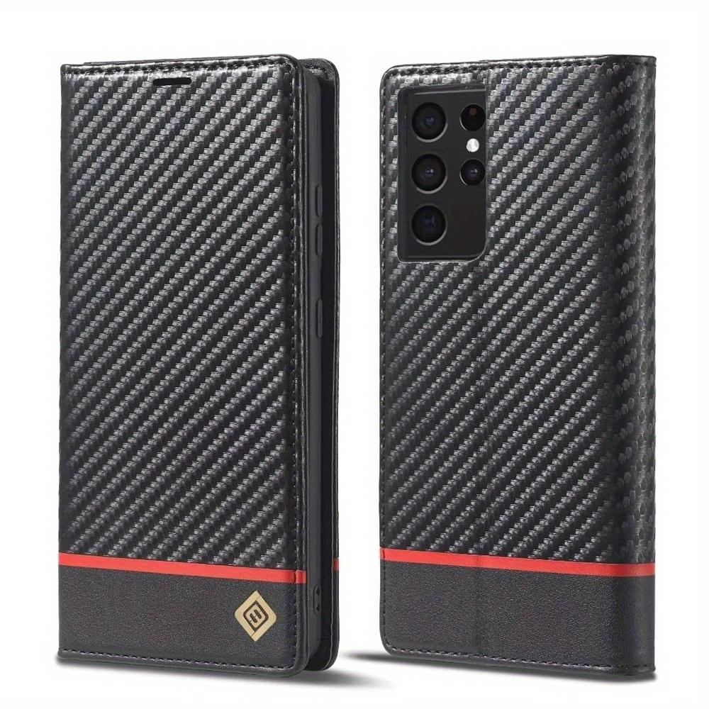 Premium Leather Wallet Case with Carbon Fiber Pattern for Samsung Galaxy S23 Ultra S22 S21 FE Ultra S20 FE S10 Plus A54 A53 A52 A52s A51