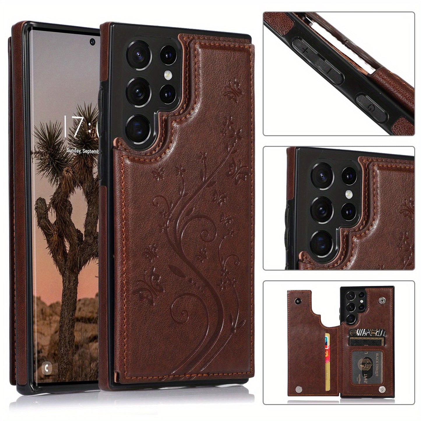 Mobile Phone Leather Case With Double Buckle Embossed For Samsung S23/S23+/S23 Ultra