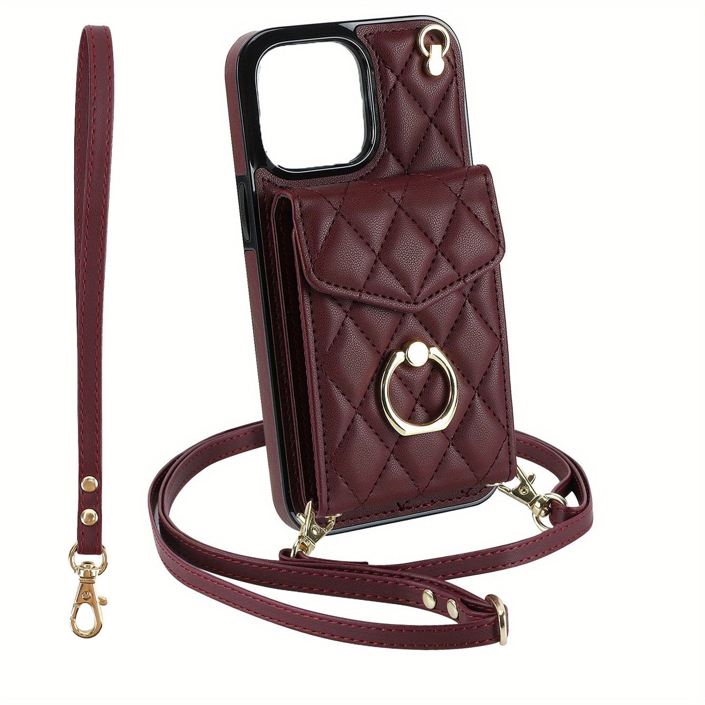 FANSONG Fashion Crossbody Bag Faux Leather Phone Case For iPhone 15 Plus 15/14/13 Pro Max Protect Case With Holder Long Lanyard Ring Wallet Card Slots Shockproof Protect Cover