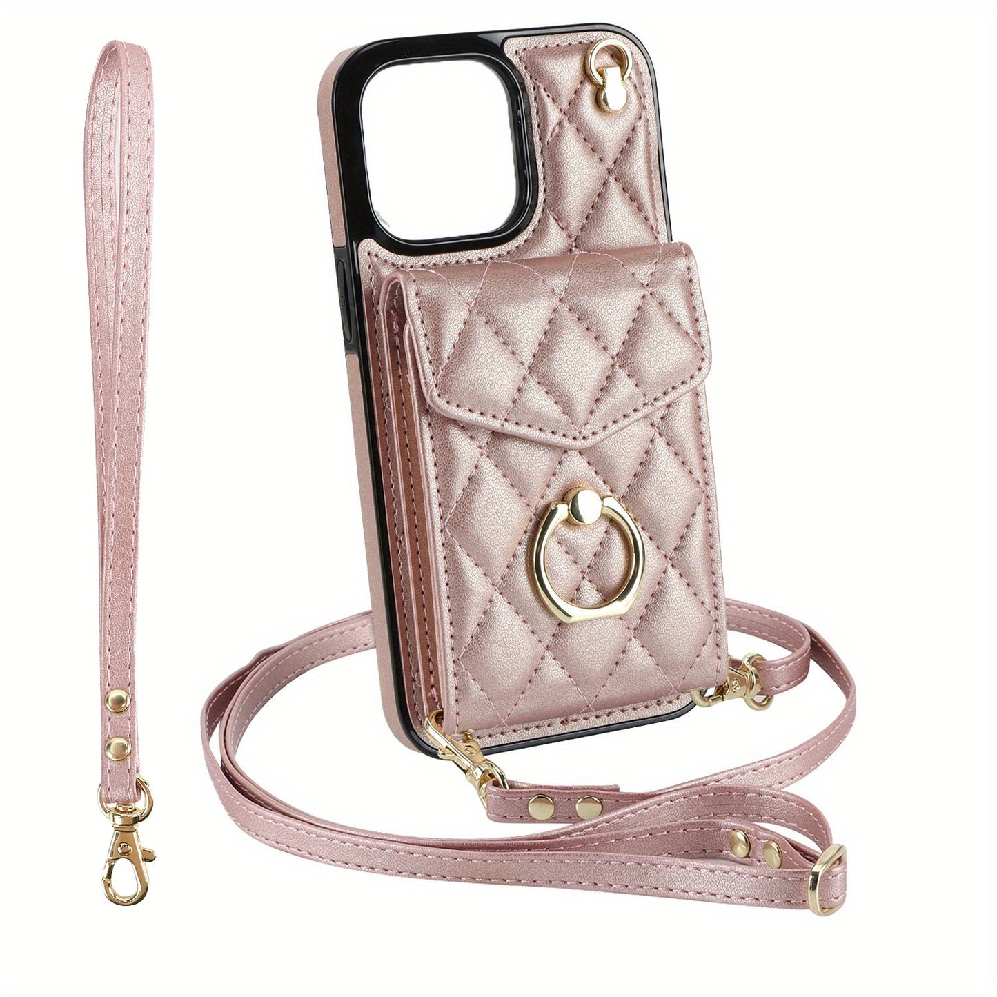 FANSONG Fashion Crossbody Bag Faux Leather Phone Case For iPhone 15 Plus 15/14/13 Pro Max Protect Case With Holder Long Lanyard Ring Wallet Card Slots Shockproof Protect Cover