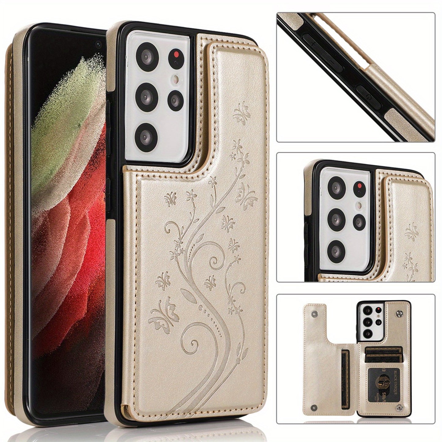 Mobile Phone Leather Case With Double Buckle Embossed For Samsung S23/S23+/S23 Ultra