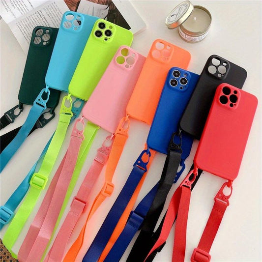 Crossbody Necklace Lanyard Cord Soft Silicone Phone Case For iPhone 15 13 14 Pro Max Strap Cover