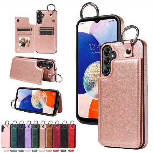 For Samsung Galaxy A12 A13 A14 A52 A72 A22 A32 A33 A53 A73 A23 A24 A34 A54 5G Wallet Case With Card Holder, Ring Buckle PU Leather Kickstand Card Slots Case, Double Magnetic Clasp And Durable Shockproof Cover