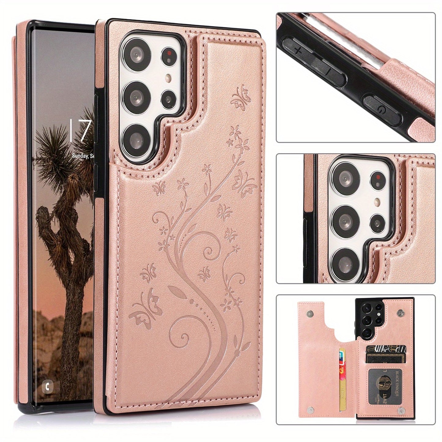 Mobile Phone Leather Case With Double Buckle Embossed For Samsung S23/S23+/S23 Ultra