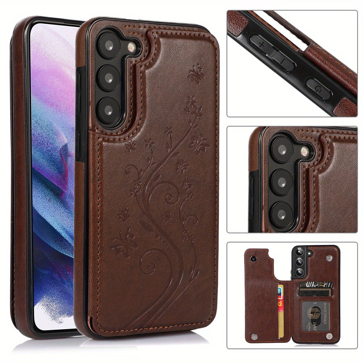 Mobile Phone Leather Case With Double Buckle Embossed For Samsung S23/S23+/S23 Ultra