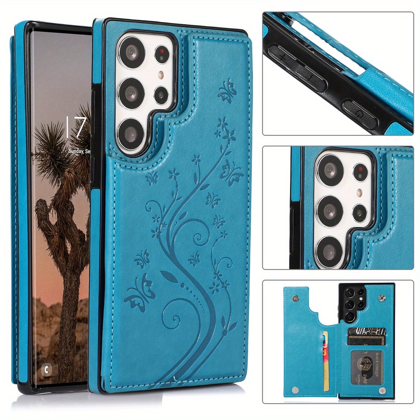 Mobile Phone Leather Case With Double Buckle Embossed For Samsung S23/S23+/S23 Ultra