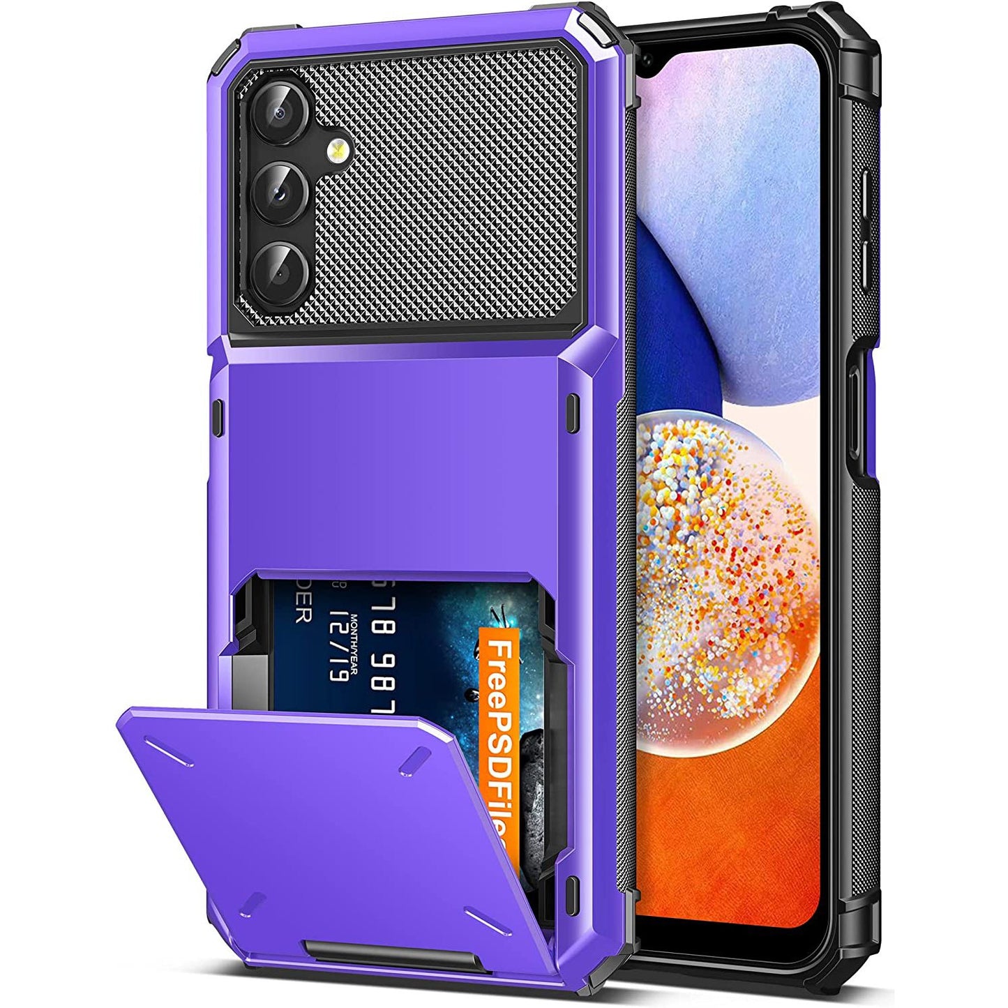 For Samsung Galaxy A14 5G Case Wallet 5 Credit Card Holder ID Slot Flip Cover Wallet Case Back Pocket Protective Hard Shell Rubber Bumper Armor