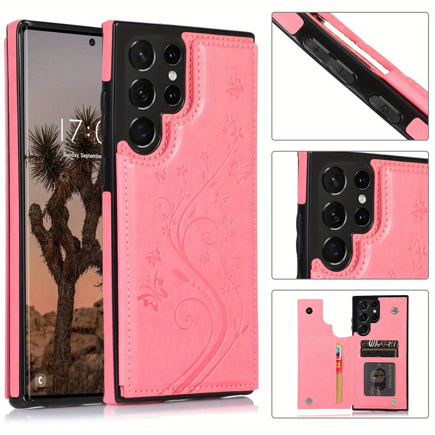 Mobile Phone Leather Case With Double Buckle Embossed For Samsung S23/S23+/S23 Ultra