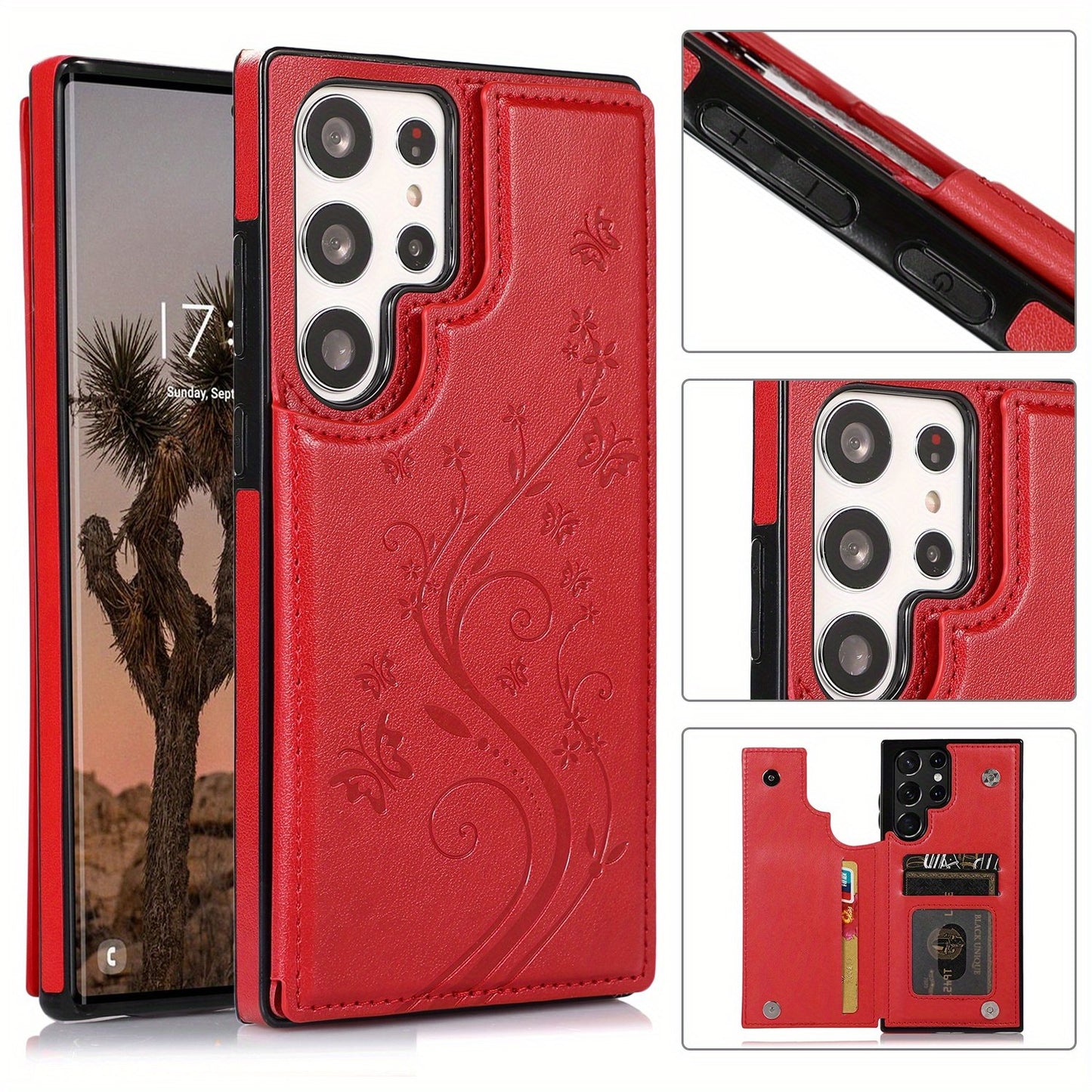 Mobile Phone Leather Case With Double Buckle Embossed For Samsung S23/S23+/S23 Ultra