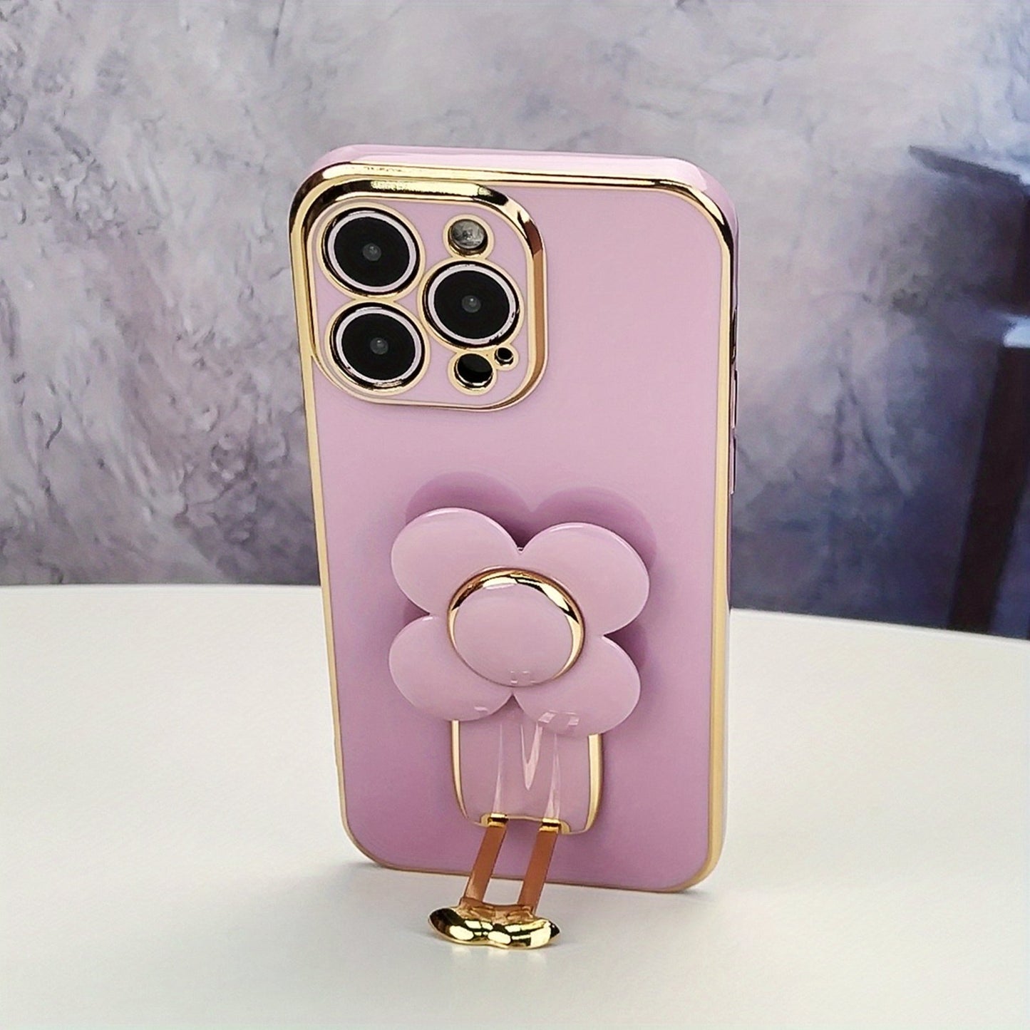 Electroplated Phone Case Decompress Mood Rotatable Flower Phone Holder Phone Grip Hidden Stand Anti-Fall Sleeve Phone Case Camera Lens All Inclusive Protecion Phone Soft Shell For IPhone7/8/11/12/13/14/X/XR/Xs/Plus/Pro/Pro Max/SE2/mini Series