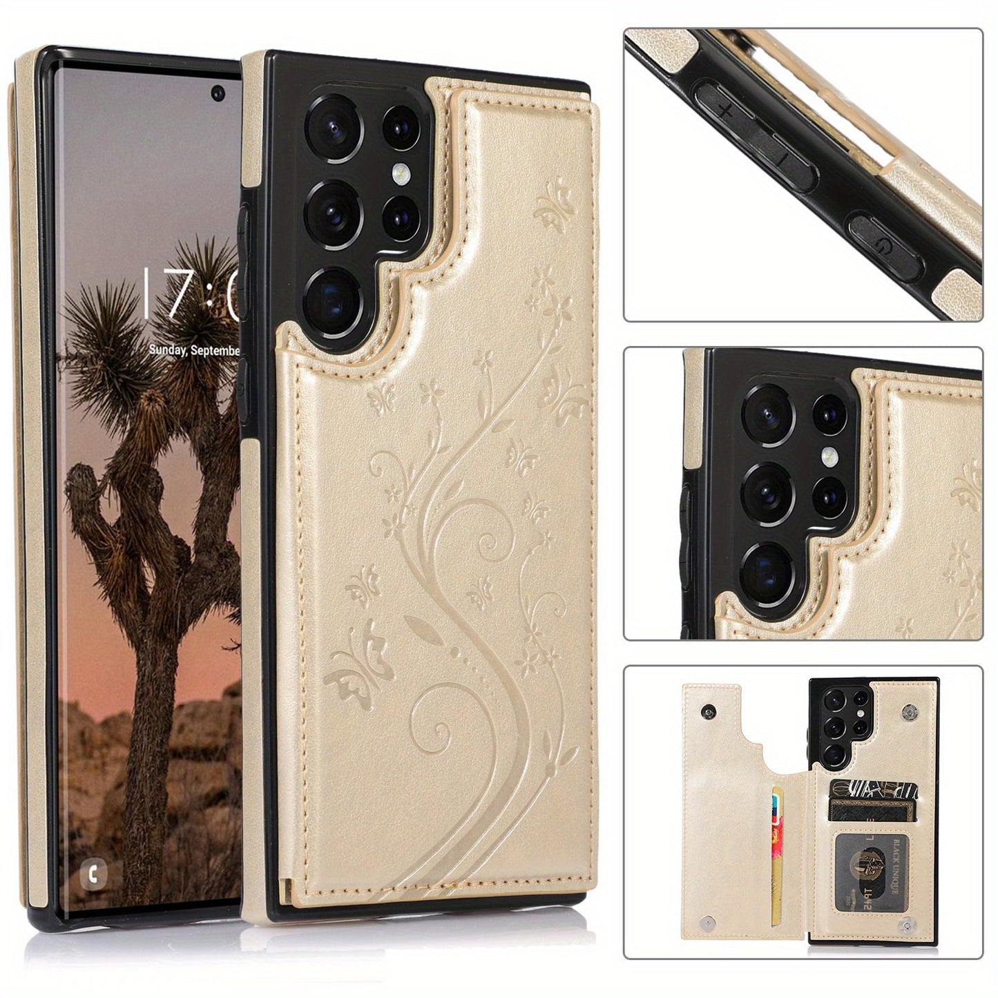 Mobile Phone Leather Case With Double Buckle Embossed For Samsung S23/S23+/S23 Ultra