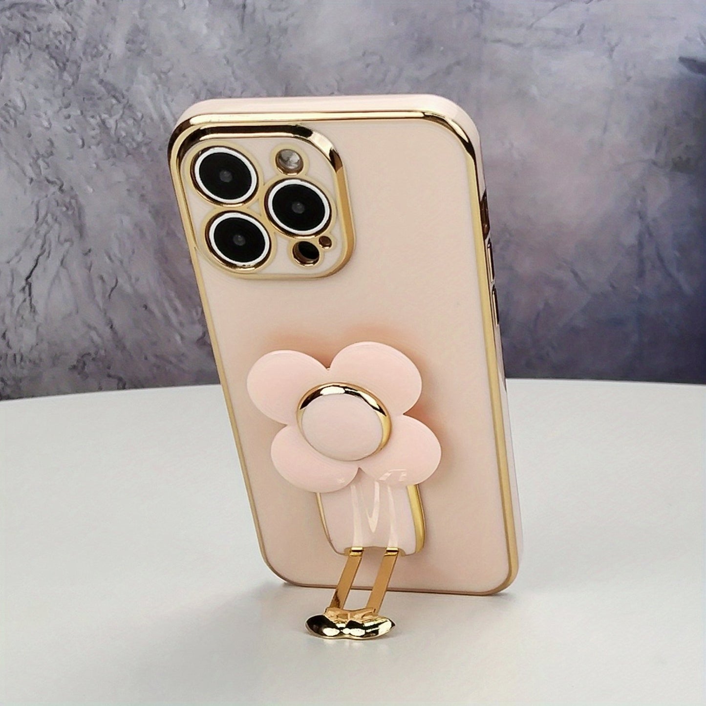 Electroplated Phone Case Decompress Mood Rotatable Flower Phone Holder Phone Grip Hidden Stand Anti-Fall Sleeve Phone Case Camera Lens All Inclusive Protecion Phone Soft Shell For IPhone7/8/11/12/13/14/X/XR/Xs/Plus/Pro/Pro Max/SE2/mini Series