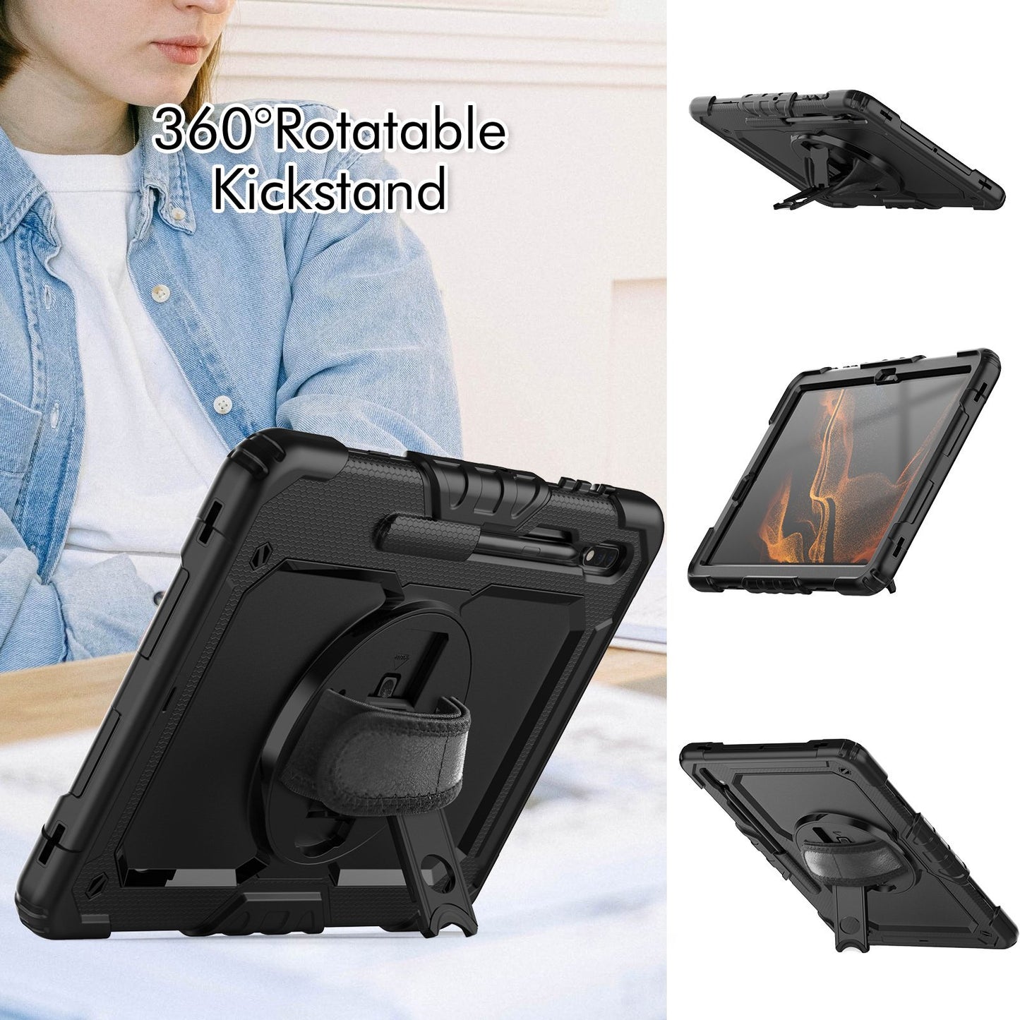 Shockproof Protector Silicone Cover Case + Pencil Holder + Handle Shoulder Strap For Samsung Galaxy TAB S7/S8/S8 Plus/S8 Ultra/S7 Plus/S7 FE/S6 Lite 10.4