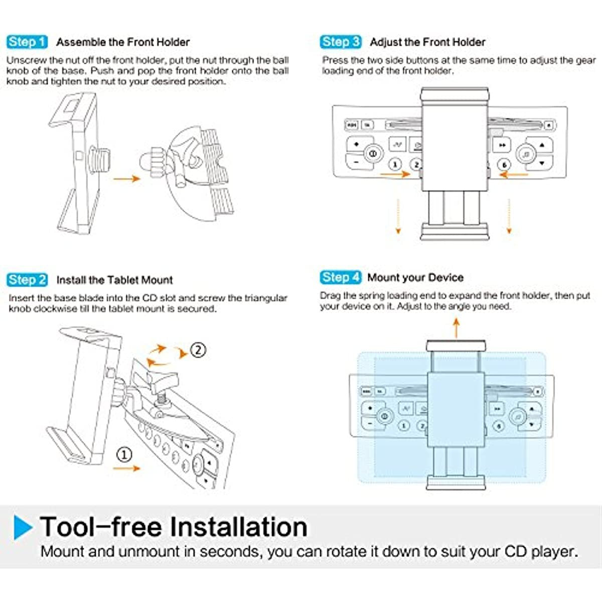 Universal Car Mount [2 In 1] CD Slot Tablet Car Mount For 7-12.4 Inch Tablet, CD Player Cell Phone Holder For 3.5-7 Inch Smartphone - For Tablet Car Mount Dash Holder Stand For IPad Pro/Air/Mini