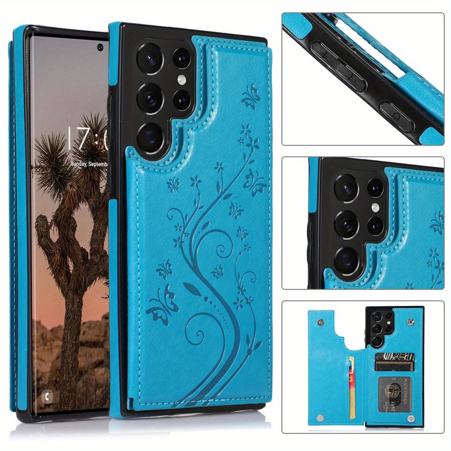 Mobile Phone Leather Case With Double Buckle Embossed For Samsung S23/S23+/S23 Ultra