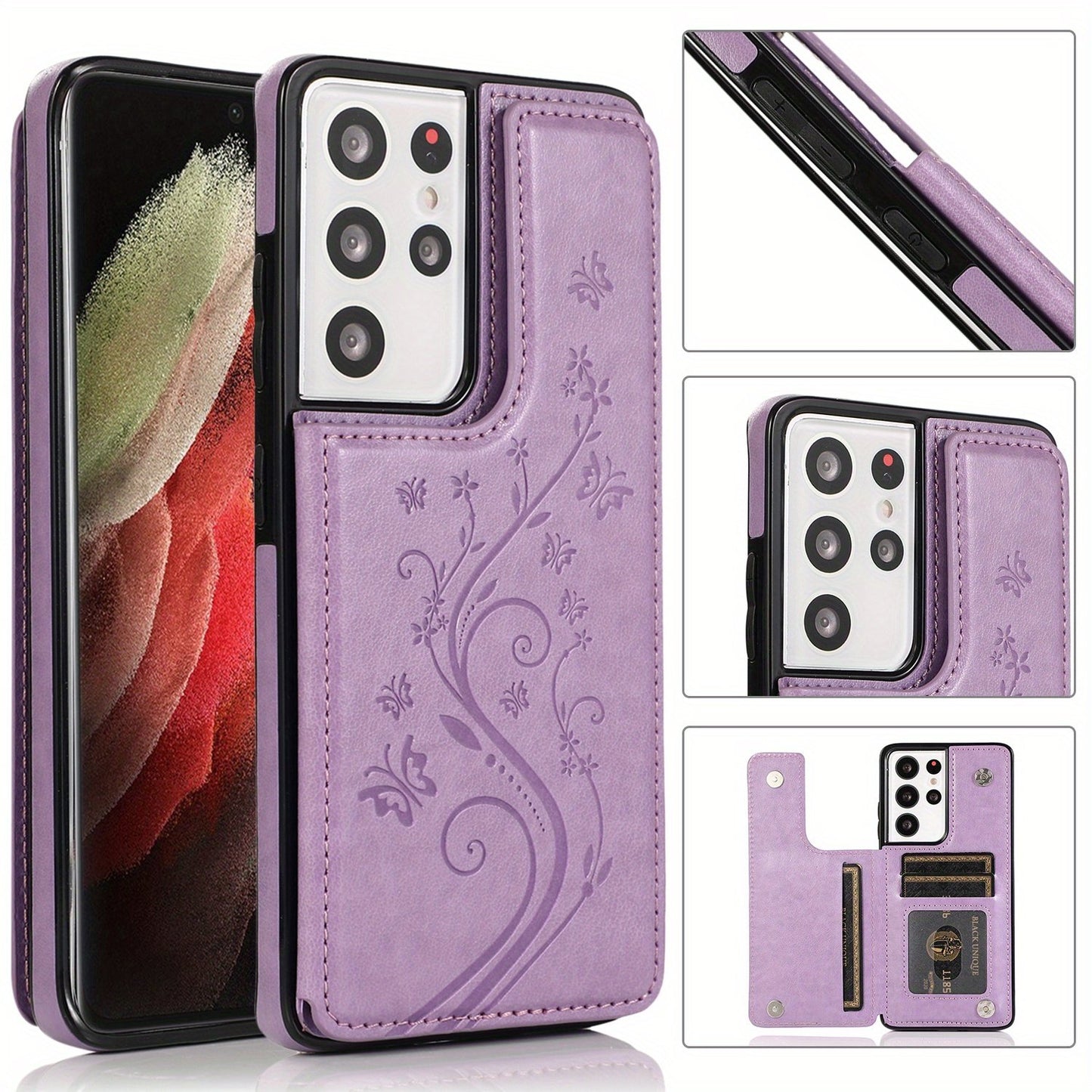 Mobile Phone Leather Case With Double Buckle Embossed For Samsung S23/S23+/S23 Ultra