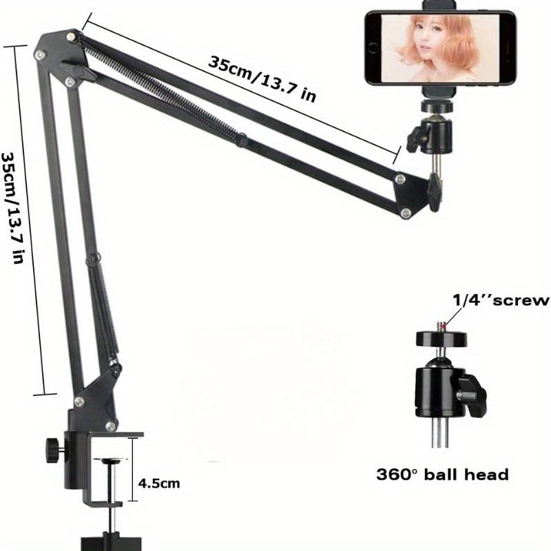 Adjustable Metal Tablet and Phone Stand with Long Arm for Bed, Desk, and Desktop Use - Perfect for Watching Videos, Reading, and Video Calls - Includes Microphone Holder