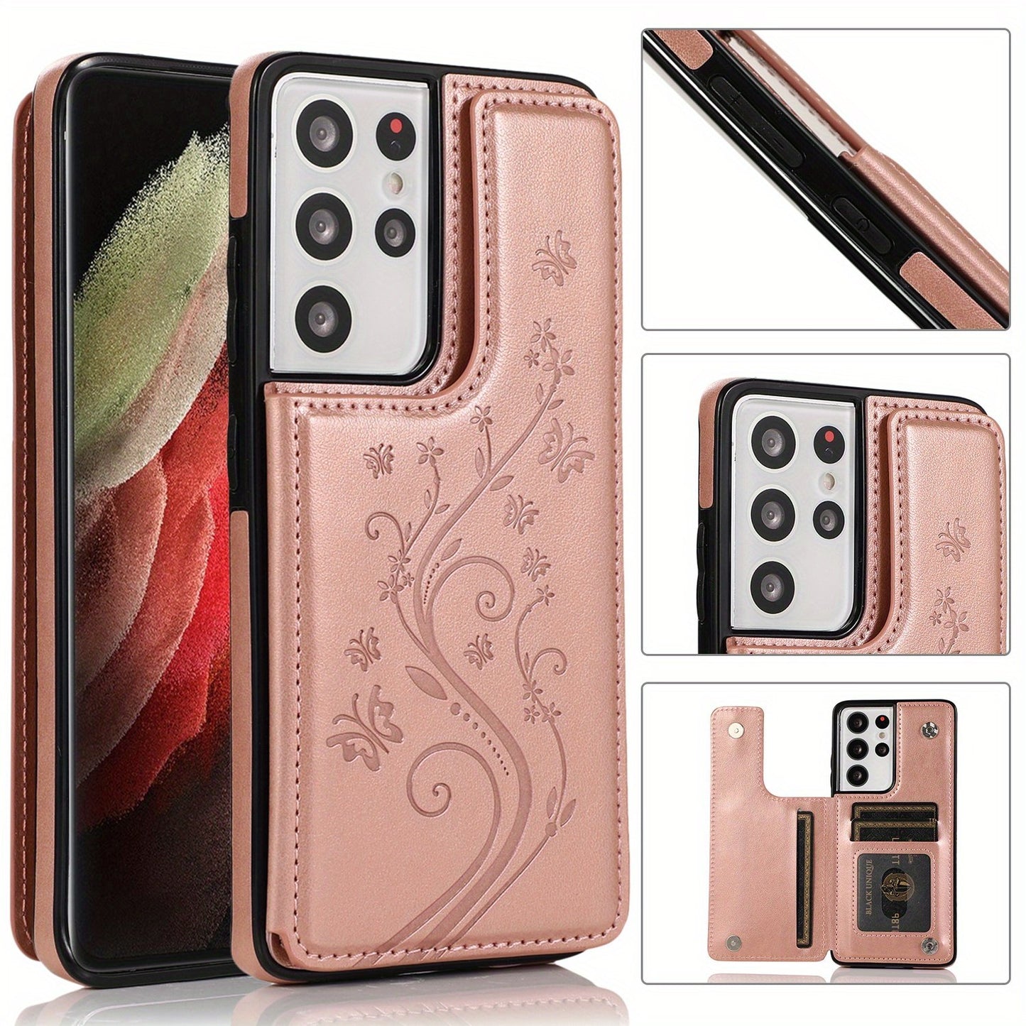 Mobile Phone Leather Case With Double Buckle Embossed For Samsung S23/S23+/S23 Ultra