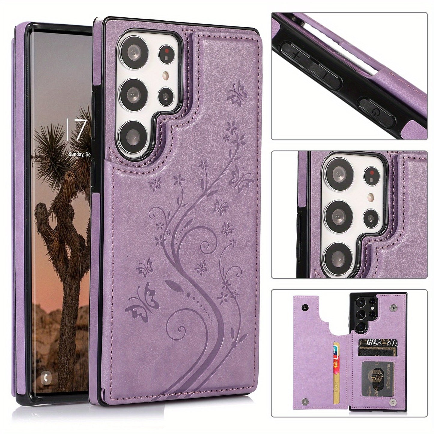 Mobile Phone Leather Case With Double Buckle Embossed For Samsung S23/S23+/S23 Ultra