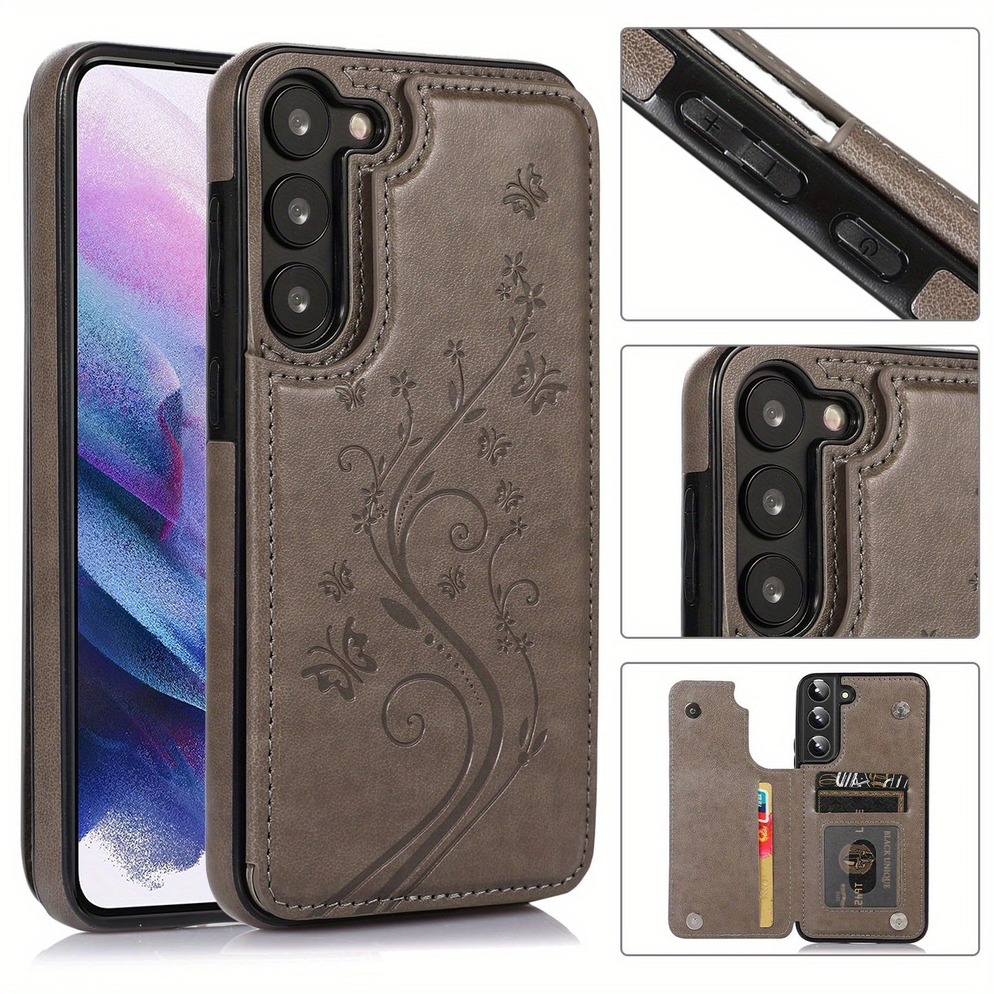 Mobile Phone Leather Case With Double Buckle Embossed For Samsung S23/S23+/S23 Ultra