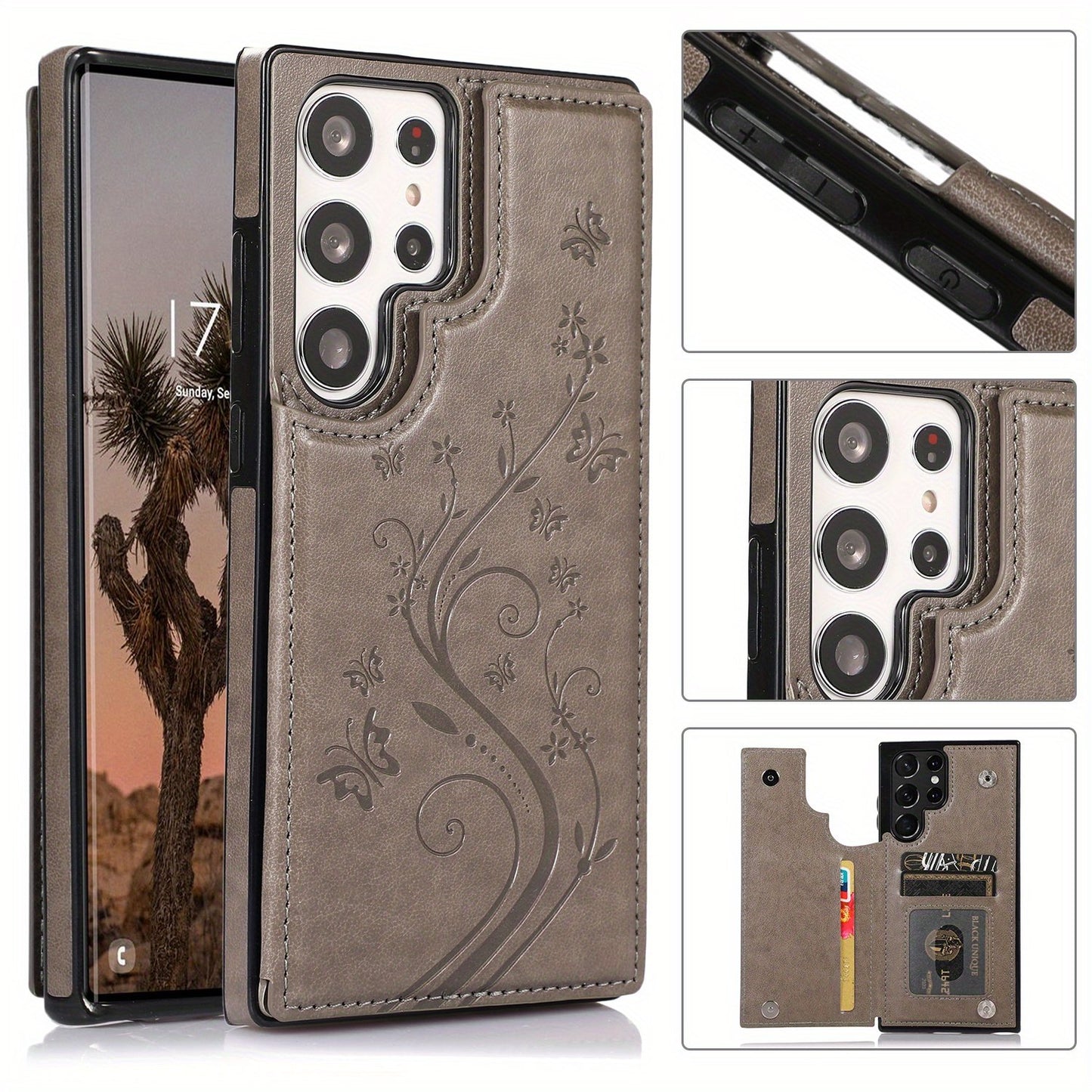 Mobile Phone Leather Case With Double Buckle Embossed For Samsung S23/S23+/S23 Ultra