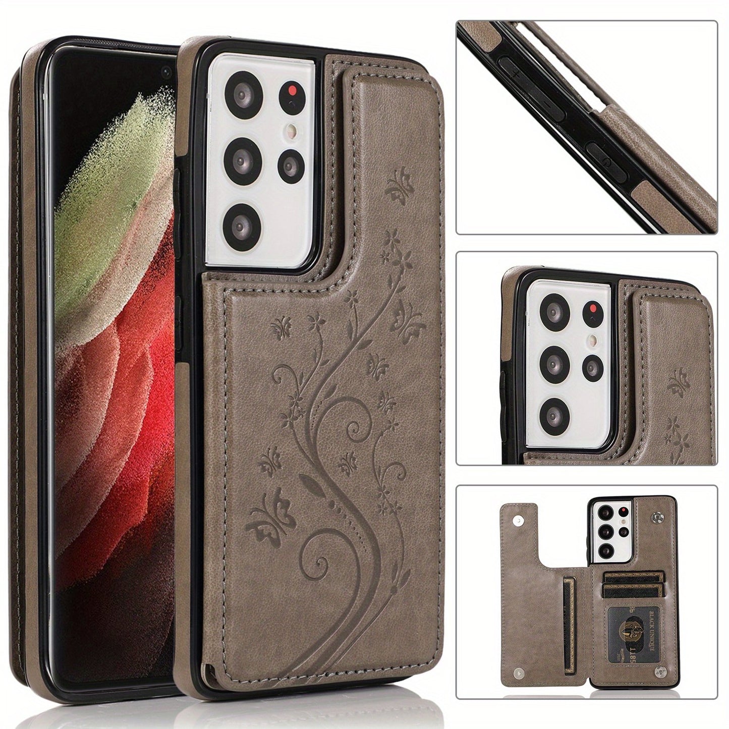 Mobile Phone Leather Case With Double Buckle Embossed For Samsung S23/S23+/S23 Ultra