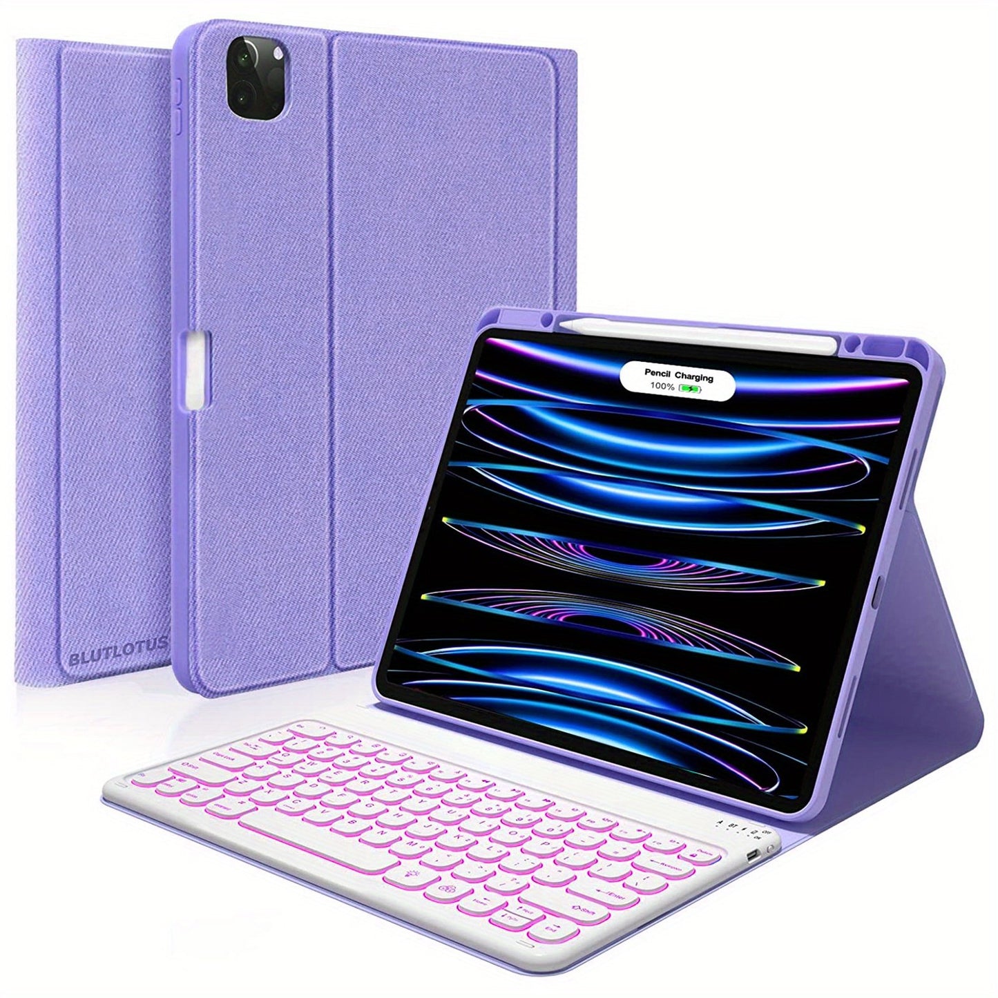 For IPad Pro 12.9 Inch Case With Keyboard Compatible For IPad 12.9-inch 2022/2021/2020 (6th/5th/4th Gen) With Pencil Holder, Smart Folio Tablet Cover With 7 Color Backlit Detachable Wireless Keyboard