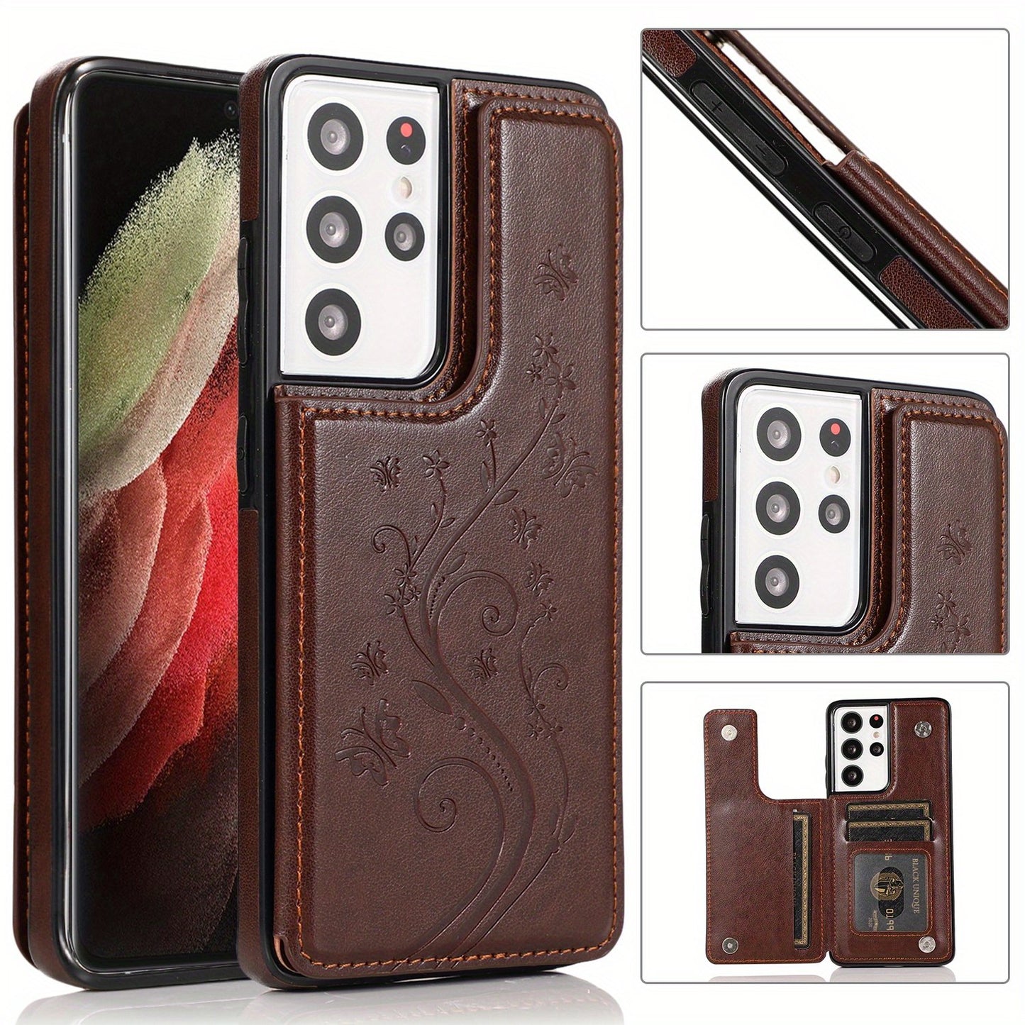 Mobile Phone Leather Case With Double Buckle Embossed For Samsung S23/S23+/S23 Ultra