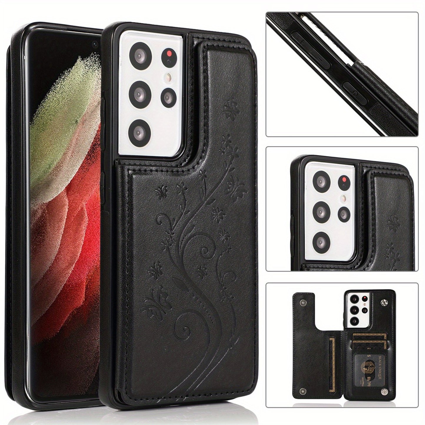 Mobile Phone Leather Case With Double Buckle Embossed For Samsung S23/S23+/S23 Ultra