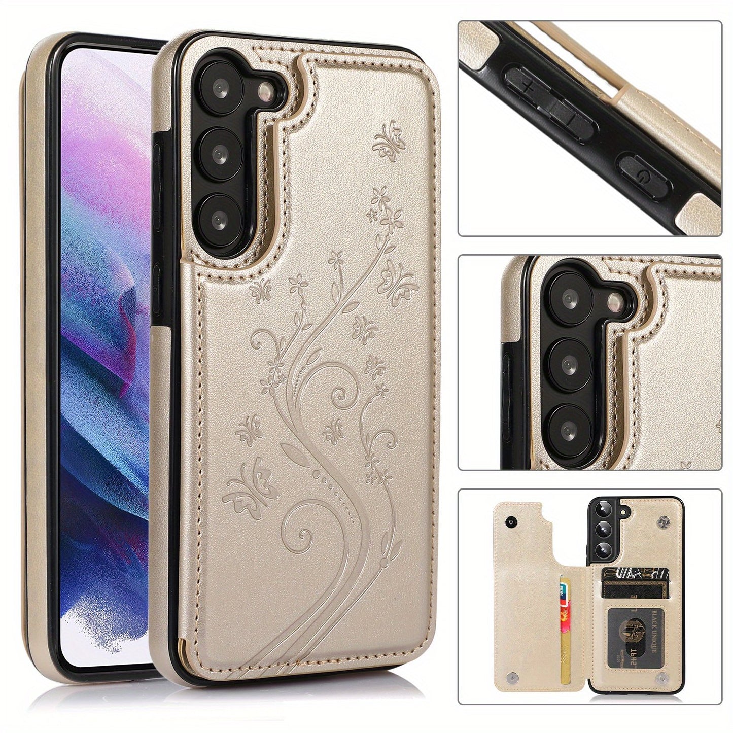 Mobile Phone Leather Case With Double Buckle Embossed For Samsung S23/S23+/S23 Ultra