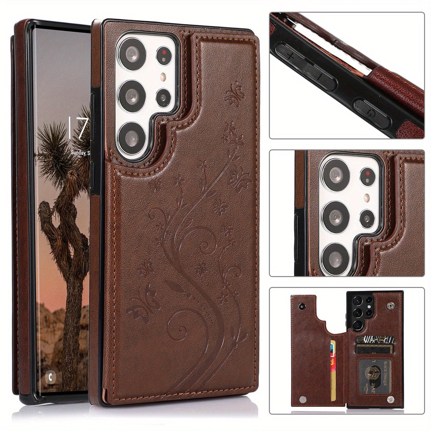 Mobile Phone Leather Case With Double Buckle Embossed For Samsung S23/S23+/S23 Ultra