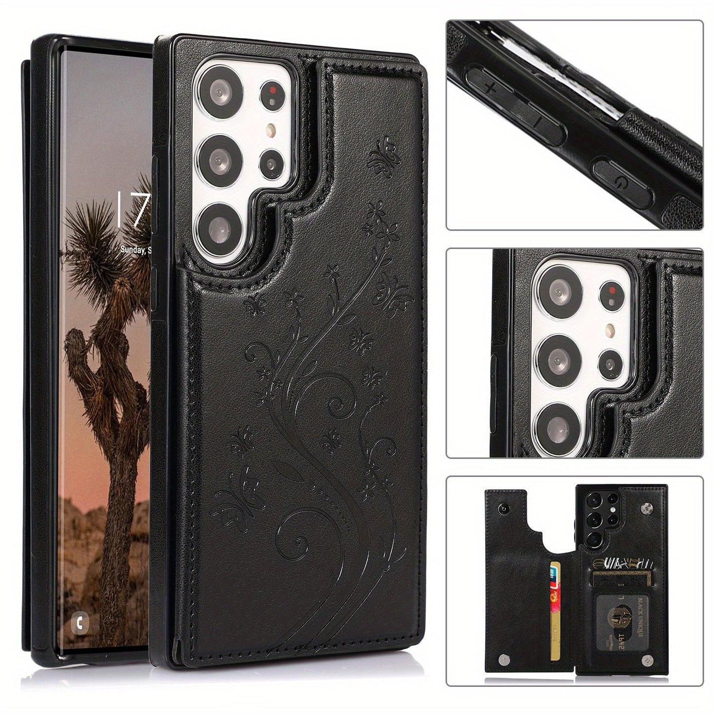 Mobile Phone Leather Case With Double Buckle Embossed For Samsung S23/S23+/S23 Ultra