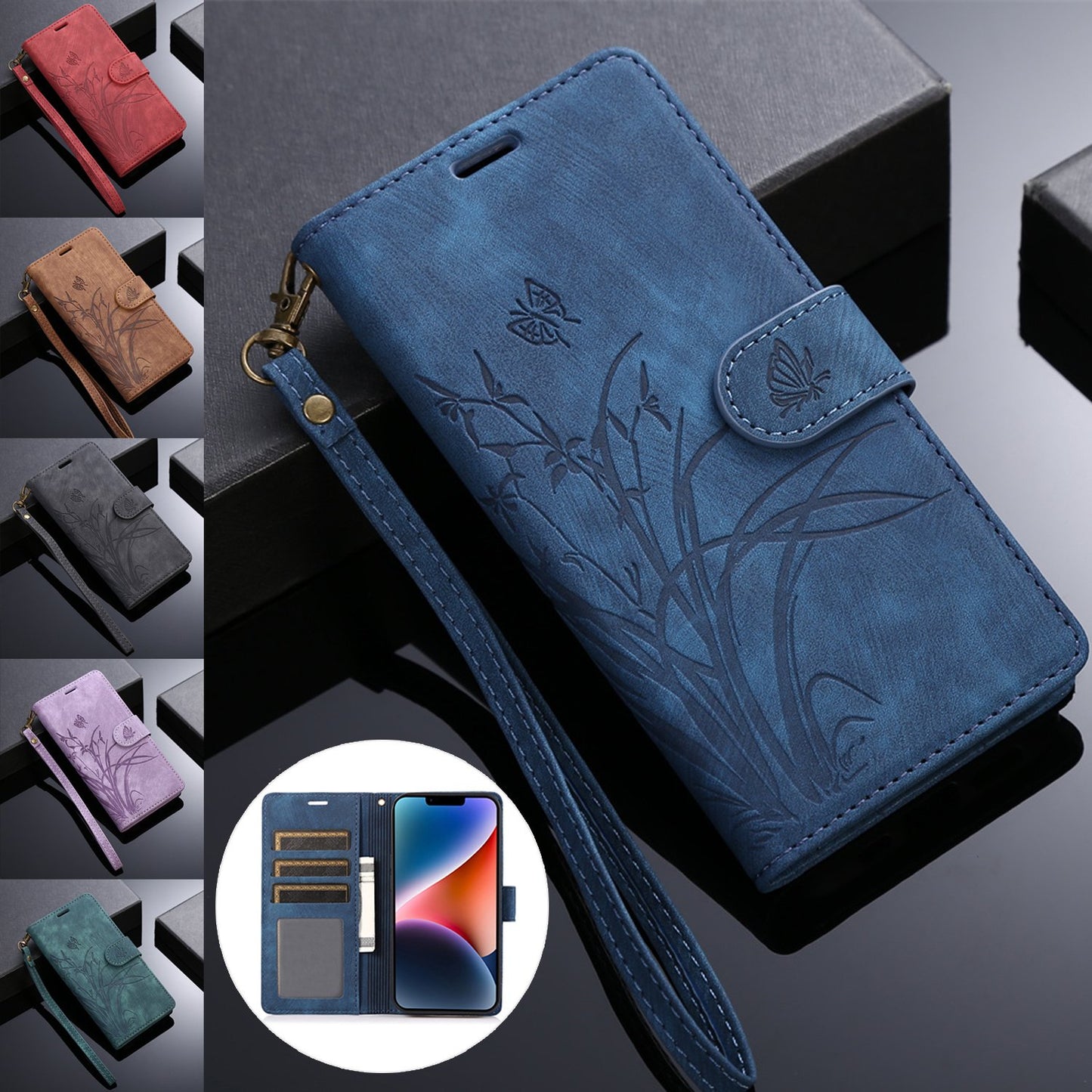 Flower Flip Case For Samsung Galaxy S24 S23 FE S22 Plus Ultra 5G Lanyard PU Faux Leather Wallet Card Slot Stand Magnetic Phone Bag Cover