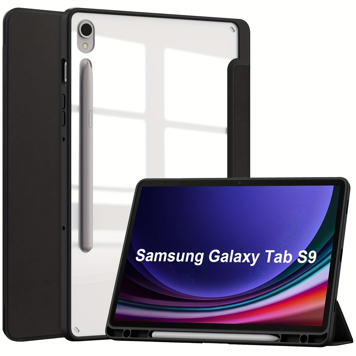 2023 New For Samsung GalaxyTab S9 Tablet Protective Case S9FE Transparent 11-inch Three-fold Acrylic Anti-bending Tablet Case With Pen Slot