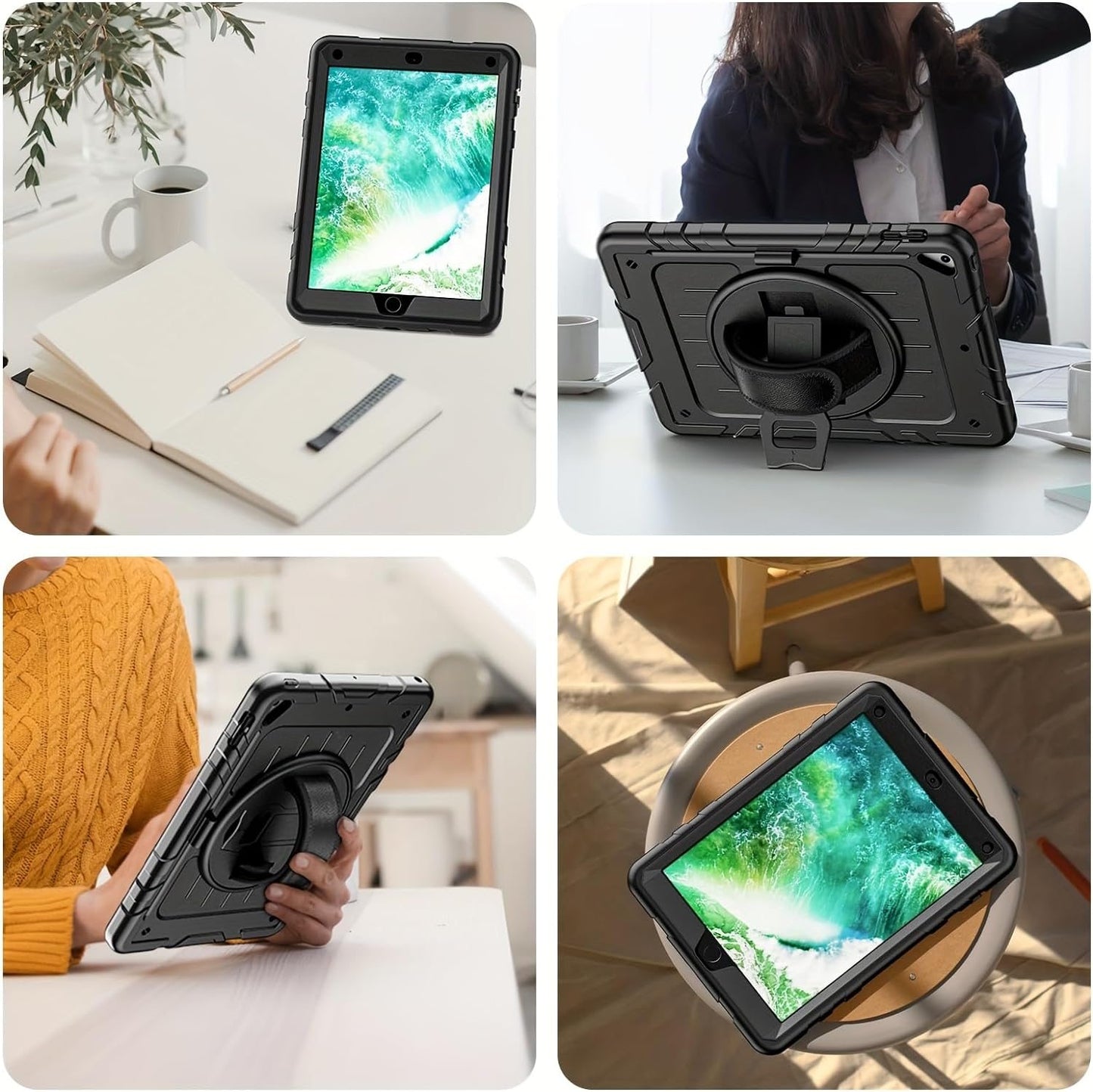 FS FANSONG Suitable for IPad 6/5 Generation Protective Case 9.7 Inches in 2018/2017 with Screen Protective Film and 360 Rotating Bracket Full-Body Silicone PC Durable Protective Case