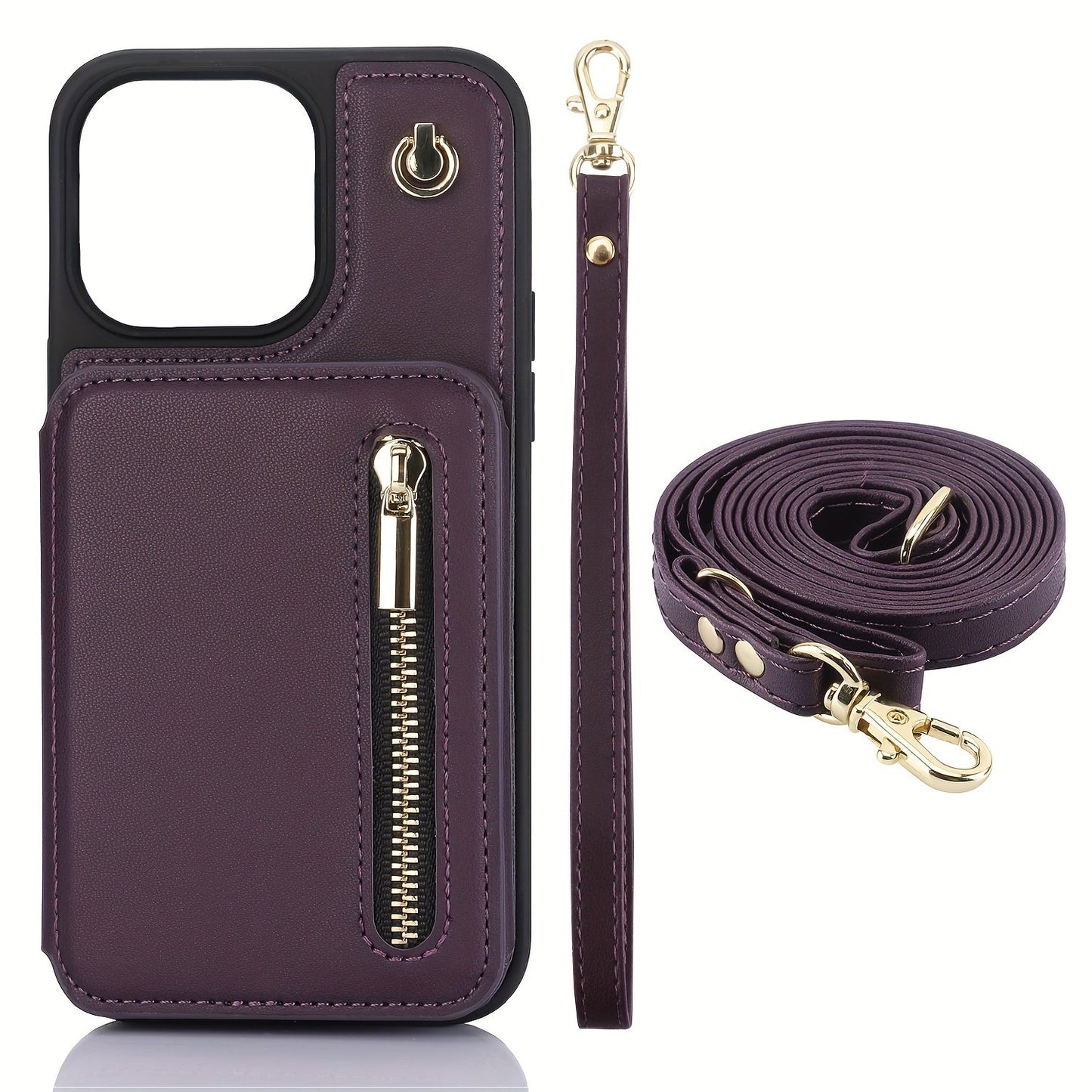 Crossbody PU Leather Back Case For IPhone 15 14 13 12 11 Pro X XS Max XR 8 7 Plus Ultra SE SE2 SE3 5G 2022 2020 Zipper Lanyard Wallet Card Slot Magnetic Stand Phone Cover