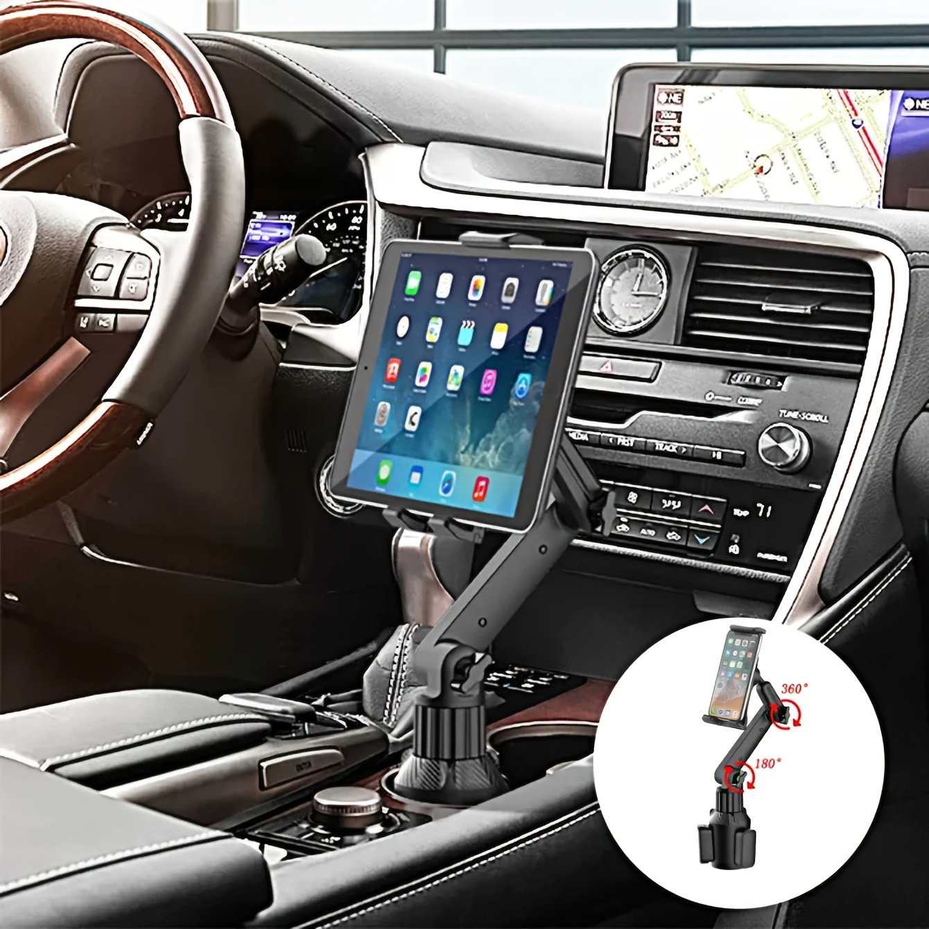 Universal 360 Car Cup Holder Tablet Automobile Mount Cradle