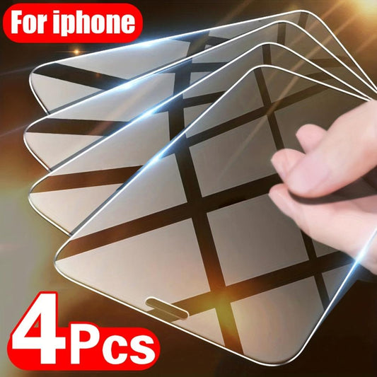 4pcs Tempered Glass For IPhone 11 12 13 14 Pro Max Glass Screen Protector Full Cover 9H HD Film Glass For Apple IPhone X XR XS Max 12 13 Mini