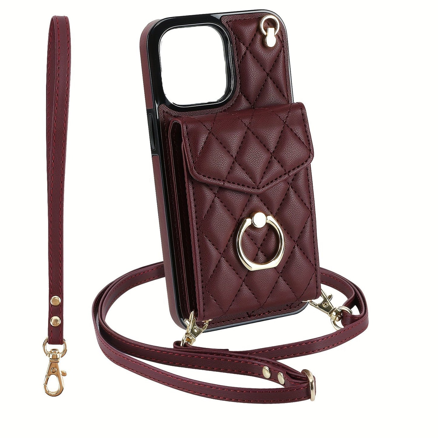 FANSONG Fashion Crossbody Bag Faux Leather Phone Case For iPhone 15 Plus 15/14/13 Pro Max Protect Case With Holder Long Lanyard Ring Wallet Card Slots Shockproof Protect Cover