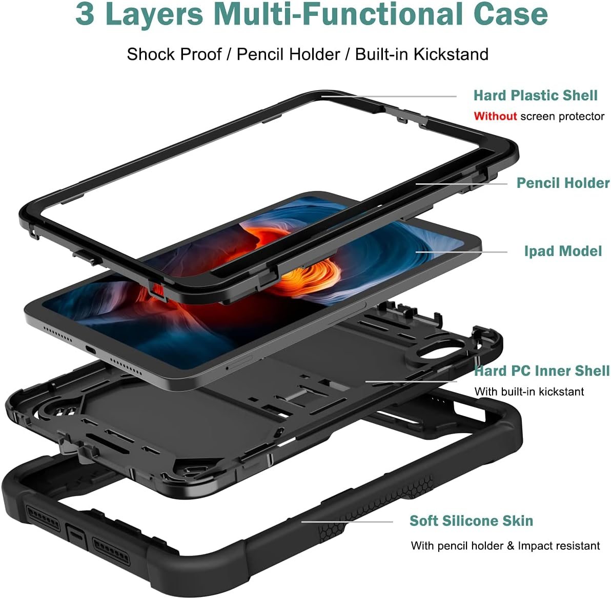 Heavy Duty Rugged Kids Tablet Cases For iPad Mini 6 2021 8.3 inch Shockproof Hybrid Hard Soft Bumper Kickstand Covers