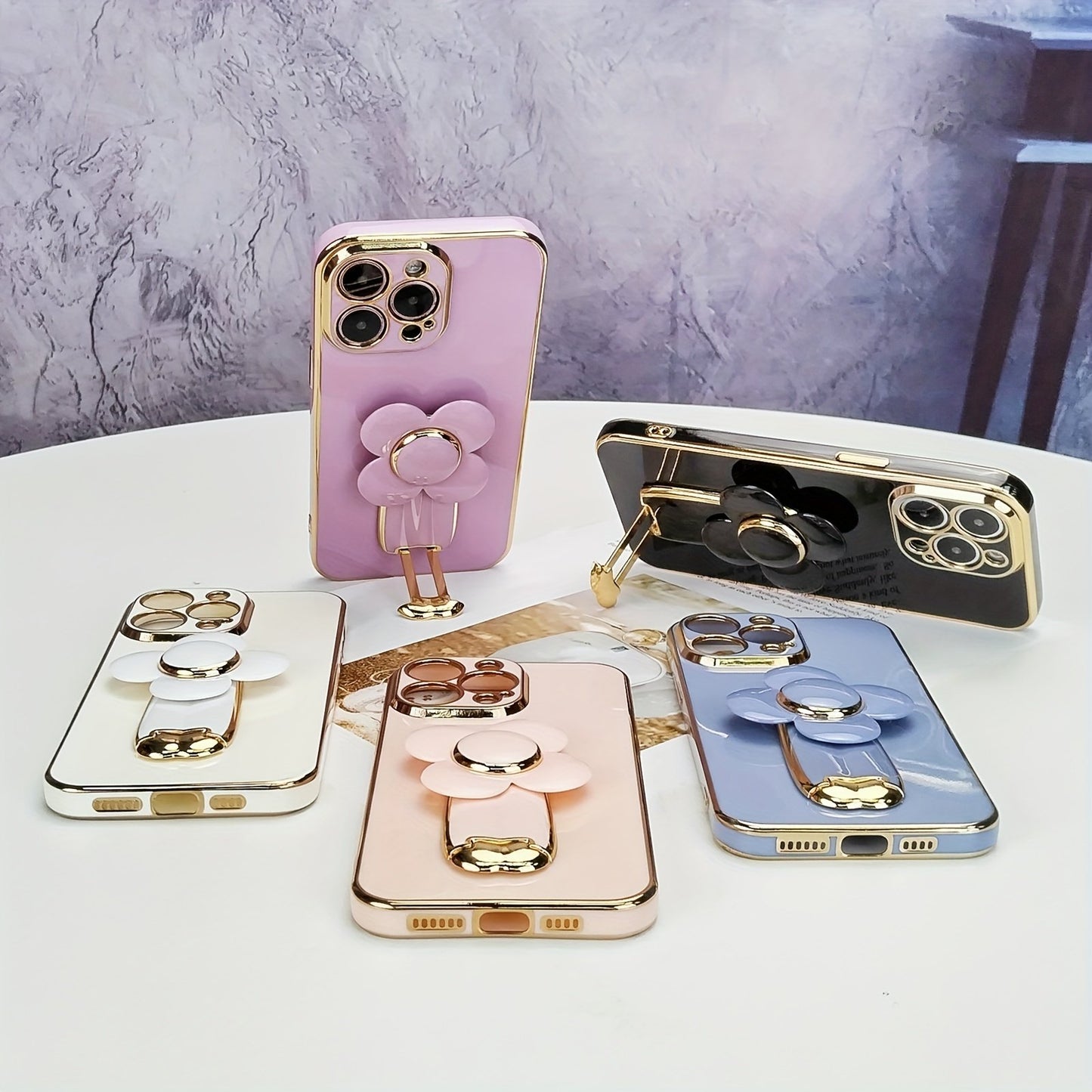 Electroplated Phone Case Decompress Mood Rotatable Flower Phone Holder Phone Grip Hidden Stand Anti-Fall Sleeve Phone Case Camera Lens All Inclusive Protecion Phone Soft Shell For IPhone7/8/11/12/13/14/X/XR/Xs/Plus/Pro/Pro Max/SE2/mini Series