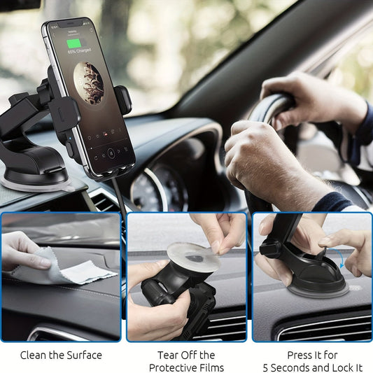 Wireless Car Charger, 15W Fast Charging Auto Clamping Car Charger Phone Mount Phone Holder Fit For IPhone 14 13 12 11 Pro Max Xs, For Samsung Galaxy S23 Ultra S22 S21 S20, S10+ S9+ Note 9, Etc
